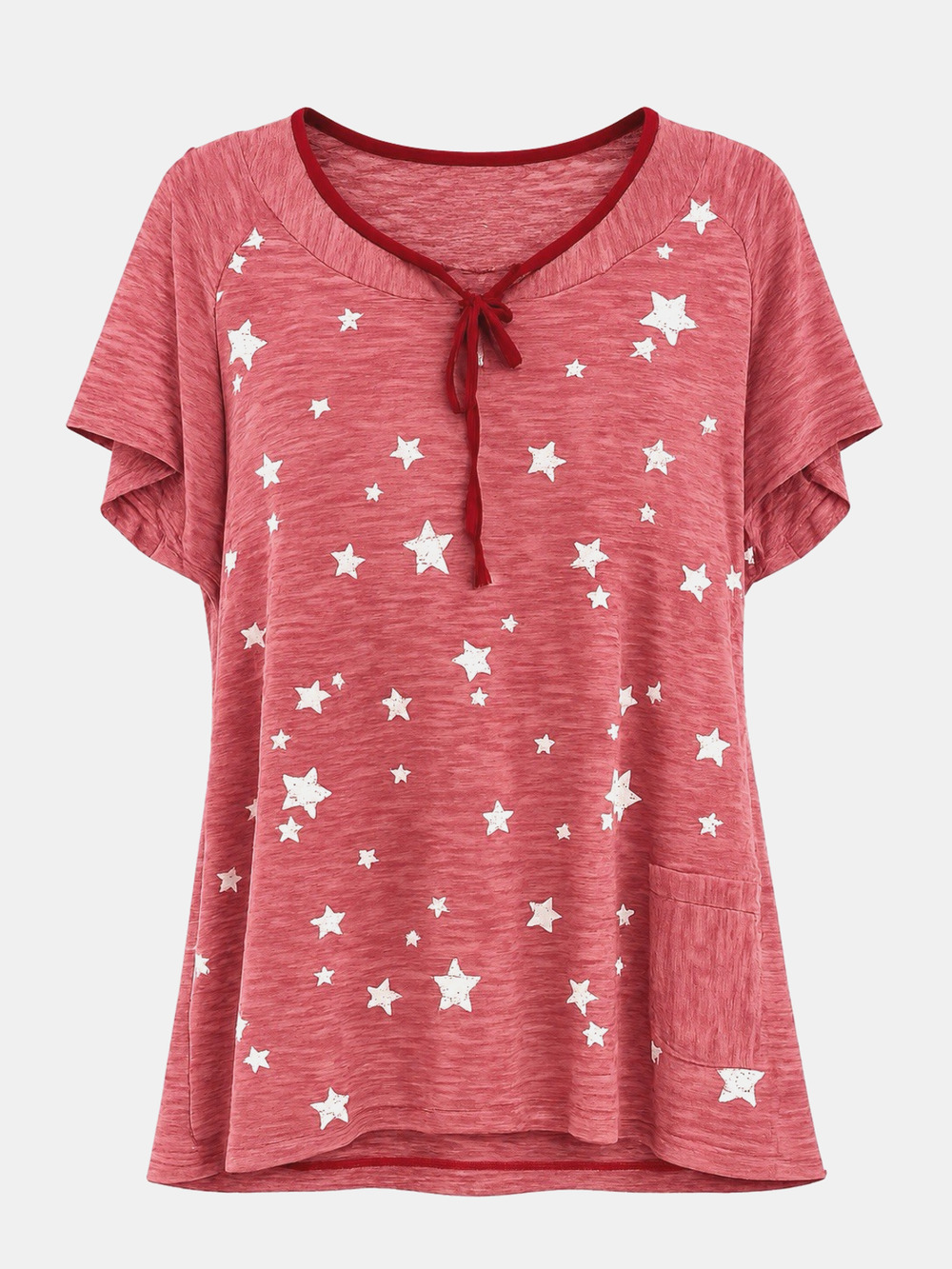 Womens Plus Size 1X North River Outfitters Vintage Red White Stars Tie Neck Top